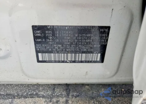 2016 Subaru Outback 2.5I Limited z USA, uszkodzony, nr VIN 4S4BSALCXG3334622